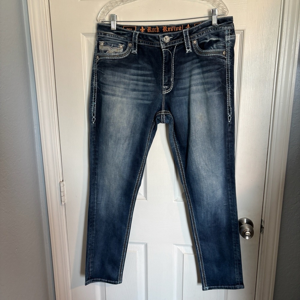 Rock Revival Western Y-2K inspired Yana Ankle Skinny Jeans Embroidered Size 33 - Picture 3 of 16